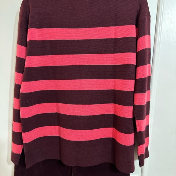 Pretty Striped Pink and Rich Burgundy Johnny Collar Sweater by Talbots Size L - Picture 3 of 11